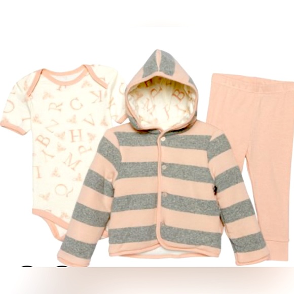 NWT 0-3 M organic Burts Bees baby 3 pc jacket pants onesie shirt preppy striped - Picture 1 of 15